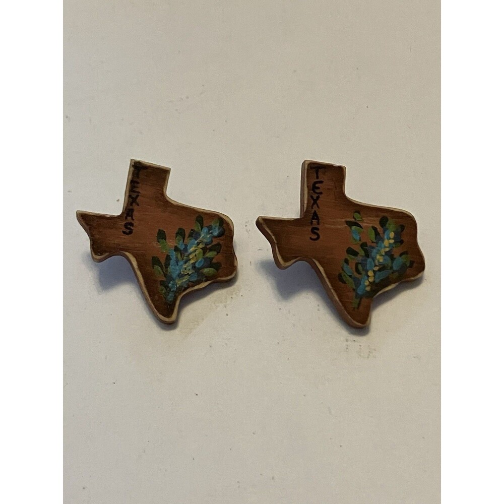 Texas Earrings Hand painted Wood Bluebells State Stud 1.25x1” - Picture 1 of 4